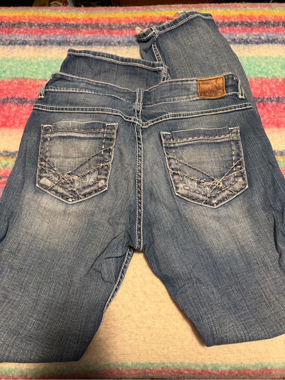 BKE Women’s Blue Boot Cut Jeans with Embroidered Back Pockets 30x33 1/2